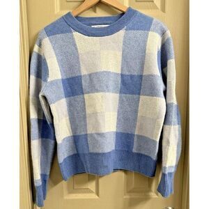 The Cashmere Project Women's Medium Blue and‎ White Checkered Pullover Sweater